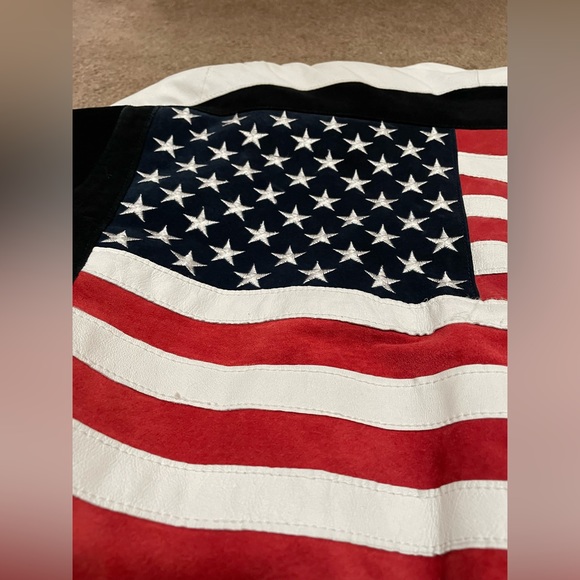 SPECTACULAR “PELLE CUIR” USA AMERICAN FLAG LEATHER & SUEDE VINTAGE JACKET SIZE S - Picture 5 of 16